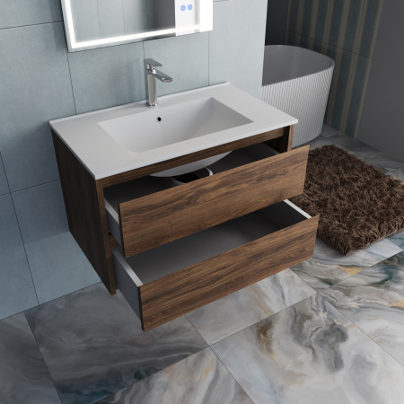 База под раковину Джио (Gio) 800 подвесная, 2 выкатных ящика микролифт, Дуб Чарльстон (C.Oak)