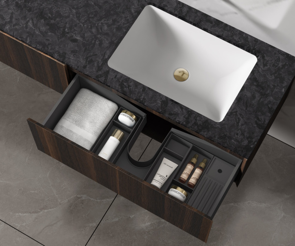 База под раковину Luxe 1400 подвесная, 2 выкатных ящика soft close, натуральный орех