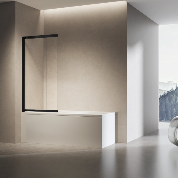 Душевая шторка на ванну VSB-6E900CLB-L, 900*1400, черный, стекло прозрачное, левая