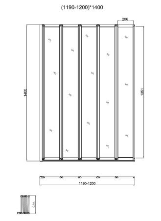 Душевая шторка на ванну VSB-32120CL, 1200*1400, хром, стекло прозрачное