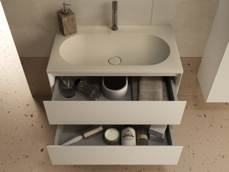 База под раковину Люка Софт-Тач (Luka Soft-Touch) 800 подвесная, 2 выкатных ящика микролифт, матовый белый