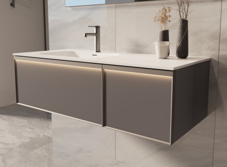 База под раковину Элис (Elise) 1200 подвесная, 2 выкатных ящика микролифт, серый матовый