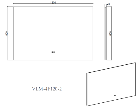 Зеркало с подсветкой VLM-4F120GM-2 1200х800 c сенсорным выключателем, антизапотевание, вороненая сталь