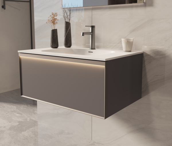 База под раковину Elise 800 подвесная, 2 выкатных ящика soft close, серый матовый