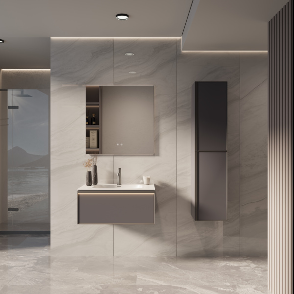 База под раковину Elise 800 подвесная, 2 выкатных ящика soft close, серый матовый