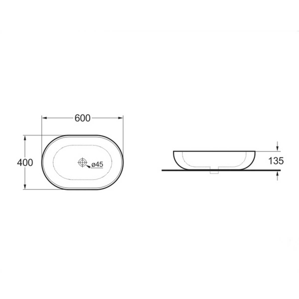 Раковина керамическая Vincea VBS-113, 600*400*135, накладная, цвет белый