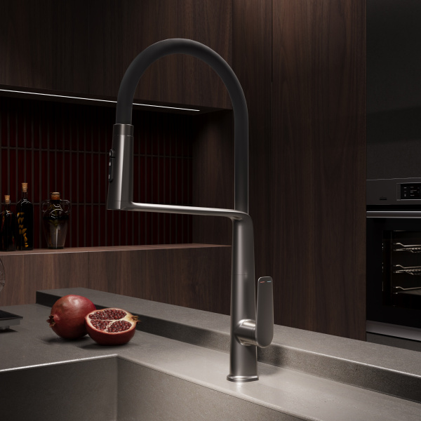 Смеситель для кухни Vincea VKF-118GM, вороненая сталь