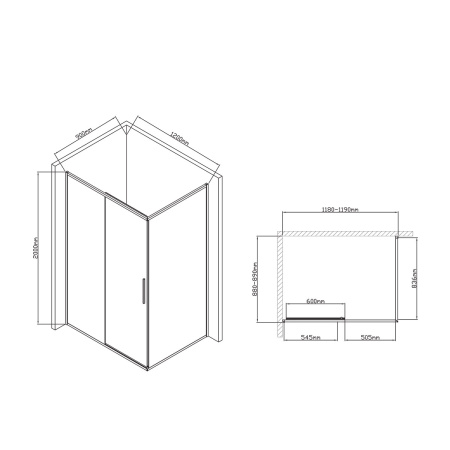 Душевой уголок Слим-У (Slim-U) VSR-2SU9012CLB, 1200*900, м.черный, стекло прозрачное