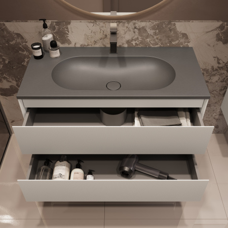 База под раковину Велле (Welle) 1000 подвесная, 2 выкатных ящика микролифт, Белый матовый софт-тач