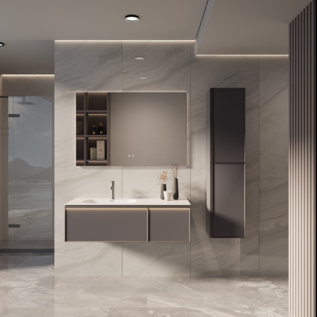 База под раковину Элис (Elise) 1200 подвесная, 2 выкатных ящика микролифт, серый матовый