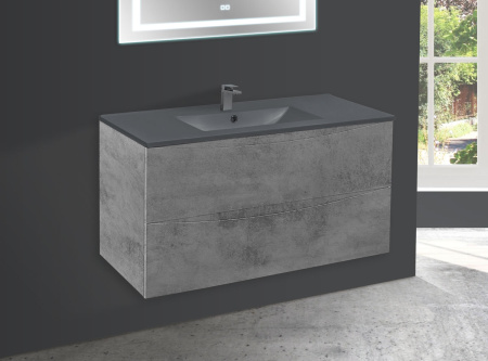 База под керамическую раковину Миа (Mia) 1000 подвесная, 2 выкатных ящика микролифт, Beton