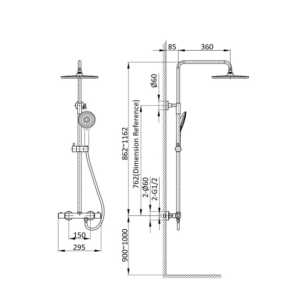 Душевая стойка Esse VSFS-1E0TCH термостатическая без излива, 25см верх душ, хром