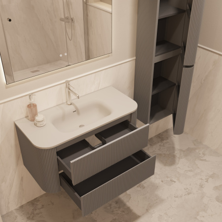 База под раковину Альто (Alto) 1000 подвесная, 2 выкатных ящика микролифт, светло-серый матовый