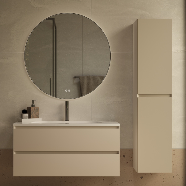 База под раковину Люка Софт-Тач (Luka Soft-Touch) 1000 подвесная, 2 выкатных ящика микролифт, матовый бежевый