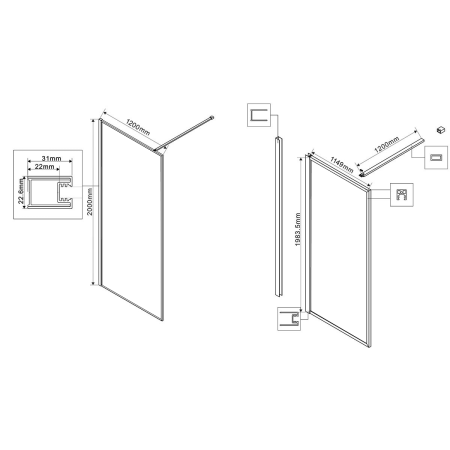 Душевая перегородка Волк-Ин (Walk-In) VSW-1HP120GWBG, 1200*2000,браш.золото, стекло ламинир. с золотыми нитями