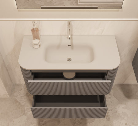 База под раковину Альто (Alto) 1000 подвесная, 2 выкатных ящика микролифт, светло-серый матовый