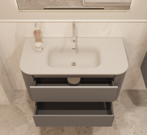 База под раковину Alto 1000 подвесная, 2 выкатных ящика soft close, светло-серый матовый