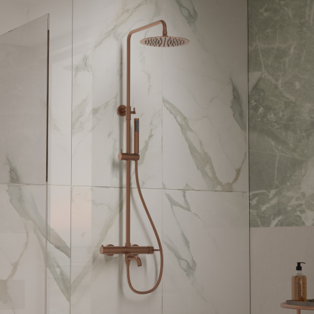 Душевая стойка Вилла (Villa) VSFS-1VL1BC с изливом, 25см верх. душ из нерж. стали, брашированная медь