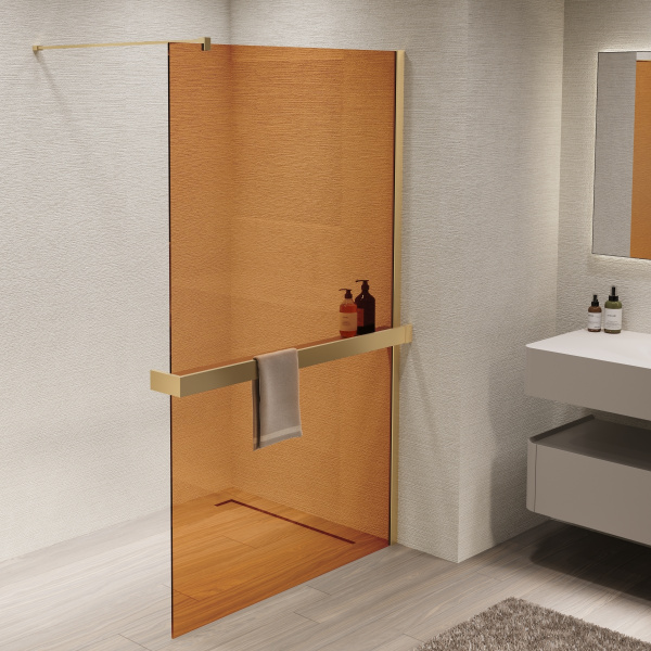 Душевая перегородка Walk-In VSW-1HR900GSG, 900*2000, матовый золотой, стекло янтарь Душевая перегородка Walk-In VSW-1HR900GSG, 900*2000, матовый золотой, стекло янтарь