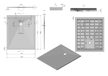 Поддон для душа из искусственного камня VST-4SR1012W,1200*1000*25, белый матовый