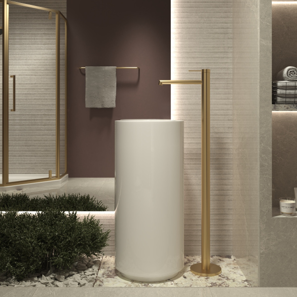 Смеситель для раковины напольный Rim VFBF-2R1BG, однорычажный, брашированное золото Смеситель для раковины напольный Rim VFBF-2R1BG, однорычажный, брашированное золото