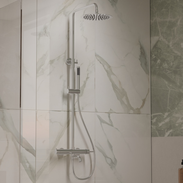 Душевая стойка Villa VSFS-1VL1CH с изливом, 25см верх. душ из нерж. стали, хром