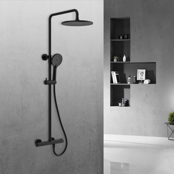 Душевая стойка Esse VSFS-1E0TMB термостатическая без излива, 25см верх душ, черный