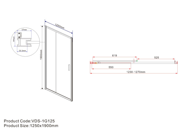 Душевая дверь Garda VDS-1G125CLGM, 1250, вороненая сталь, стекло прозрачное Душевая дверь Garda VDS-1G125CLGM, 1250, вороненая сталь, стекло прозрачное
