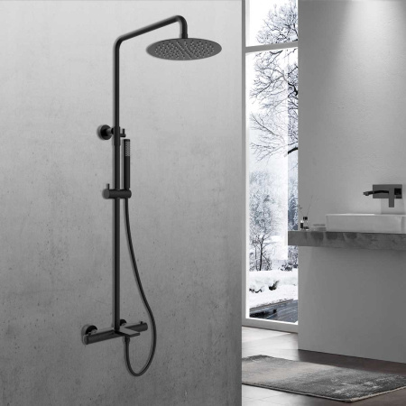 Душевая стойка Вог (Vogue) VSFS-1V1TMB термостат с изливом, 25см верх душ из нерж. стали, черный