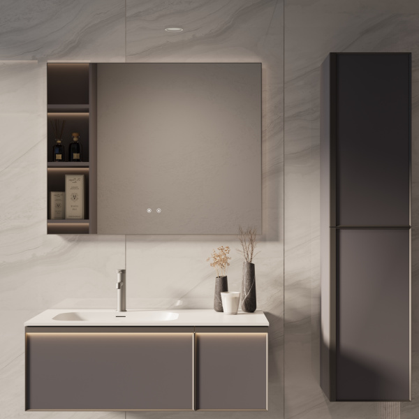 База под раковину Elise 1000 подвесная, левая, 2 выкатных ящика soft close, серый матовый