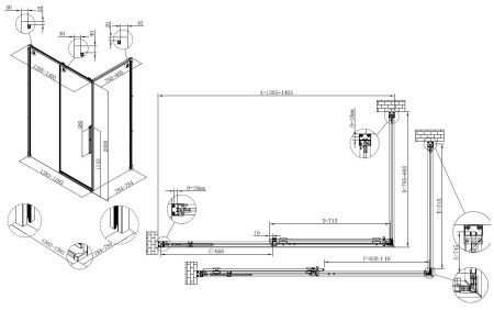 Душевой уголок Ультима (Ultima) VSR-7UL8014CL, 1400*800, хром, стекло прозрачное