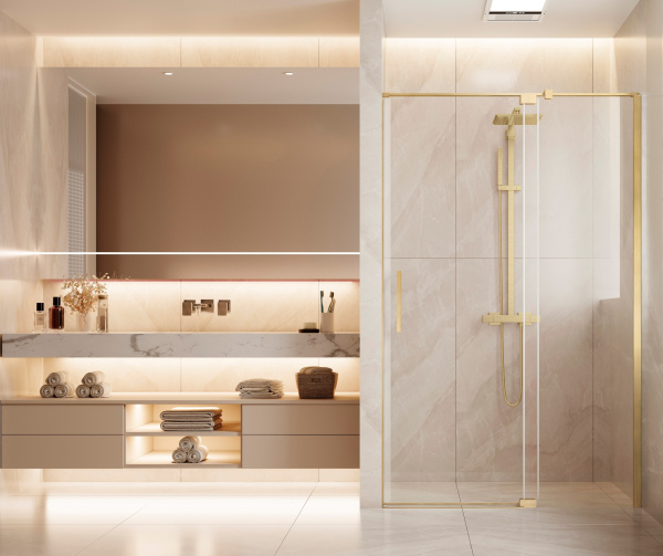 Душевая дверь Экстенза (Extenza) VDP-4EX9010CLG, 900/1000, брашированное золото, стекло прозрачное