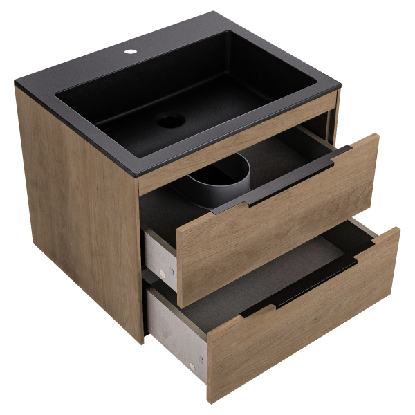 База под раковину Chiara 2D 600 подвесная, 2 выкатных ящика soft-close, N.Oak