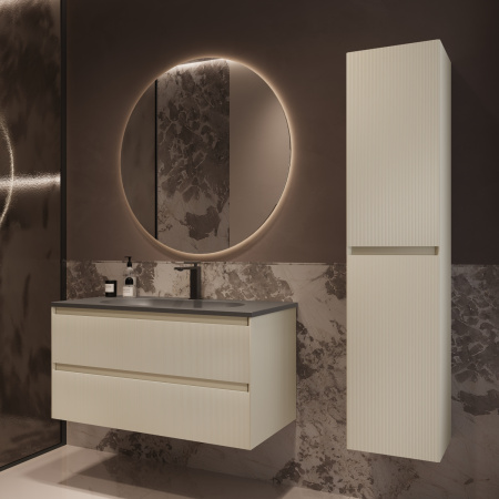 База под раковину Велле (Welle) 1000 подвесная, 2 выкатных ящика микролифт, Бежевый матовый софт-тач