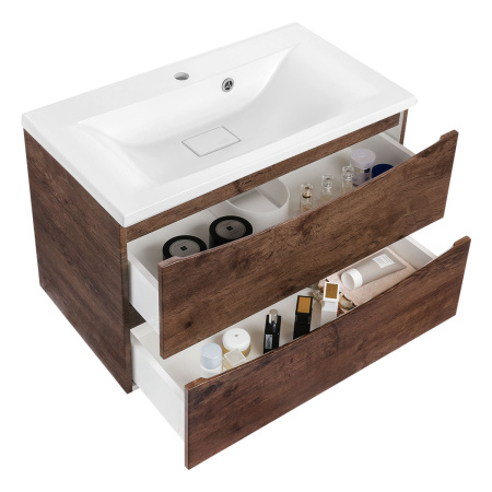 База под раковину Миа (Mia) 750 подвесная, 2 выкатных ящика микролифт, Темное дерево (R.Wood)