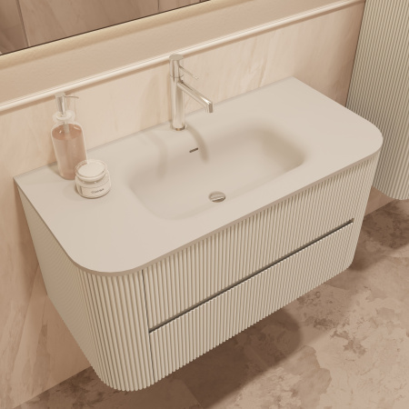 База под раковину Альто (Alto) 1000 подвесная, 2 выкатных ящика микролифт, светло-бежевый матовый