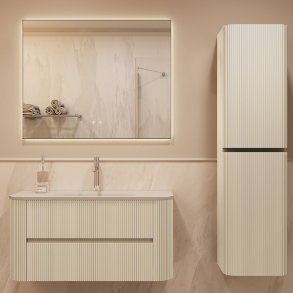 База под раковину Альто (Alto) 1000 подвесная, 2 выкатных ящика микролифт, светло-бежевый матовый