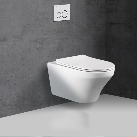 Унитаз подвесной безободковый Vincea Эдж-М (Edge-M) VT1-37, цвет белый, ультратонкое сиденье с плавным опусканием, Горизонтальный выпуск