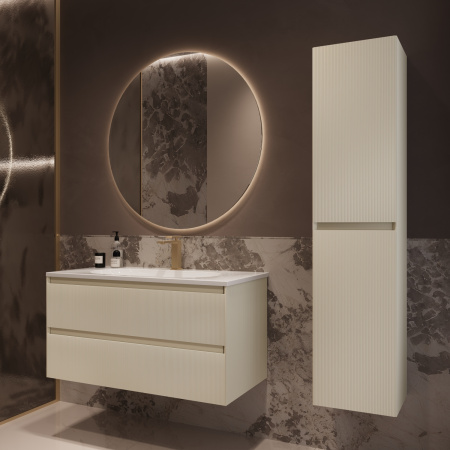 База под раковину Велле (Welle) 1000 подвесная, 2 выкатных ящика микролифт, Бежевый матовый софт-тач