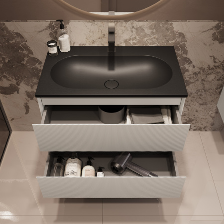 База под раковину Велле (Welle) 800 подвесная, 2 выкатных ящика микролифт, Белый матовый софт-тач