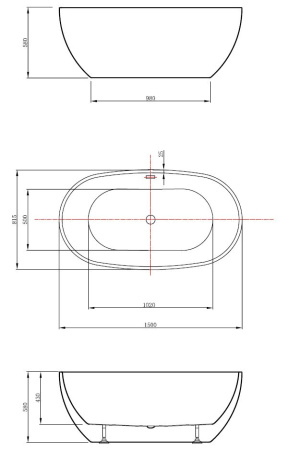 Ванна акриловая Vincea VBT-408-1500, 1500*815*580, цвет белый, щелевой перелив