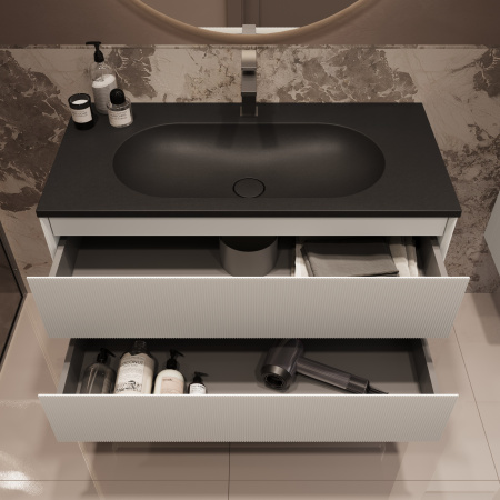 База под раковину Велле (Welle) 1000 подвесная, 2 выкатных ящика микролифт, Белый матовый софт-тач