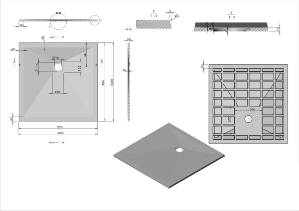 Поддон для душа из искусственного камня VST-4SR1010A, 1000*1000*25, антрацит