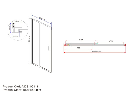 Душевая дверь Гарда (Garda) VDS-1G115CL, 1150, хром, стекло прозрачное