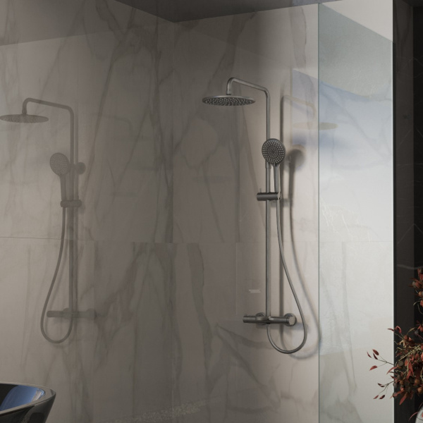 Душевая стойка Rondo VSFS-1R1GM с изливом, вороненая сталь