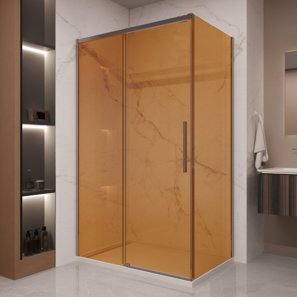 Душевой уголок Stella VSR-1ST9012GSGM, 1200*900, вороненая сталь, стекло янтарь