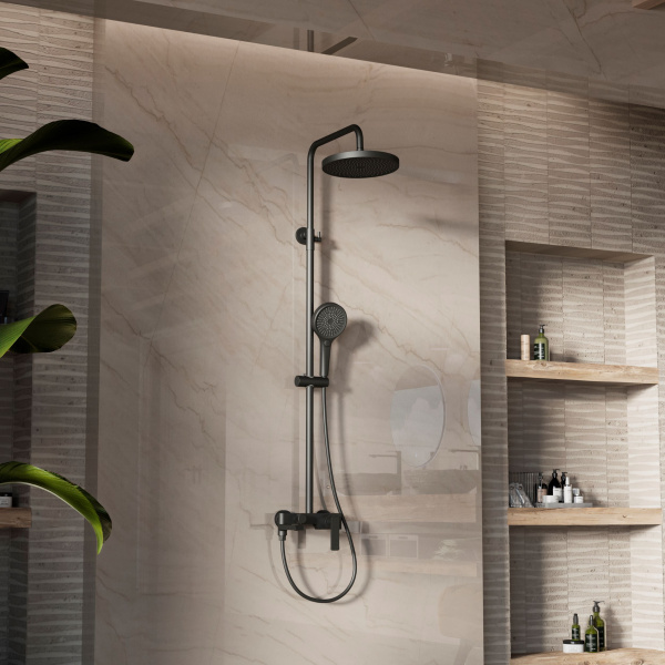 Душевая стойка VSFS-413MB с изливом, черный матовый