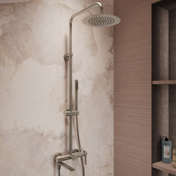 Душевая стойка Линеа (Linea) VSFS-4LN1BN с изливом, брашированный никель