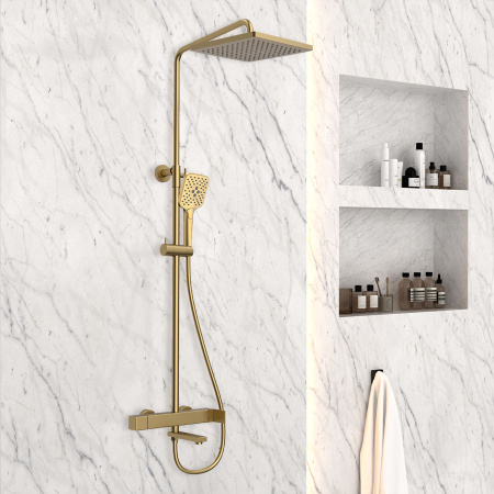 Душевая стойка Куб (Cube) VSFS-1C1BG с изливом, брашированное золото