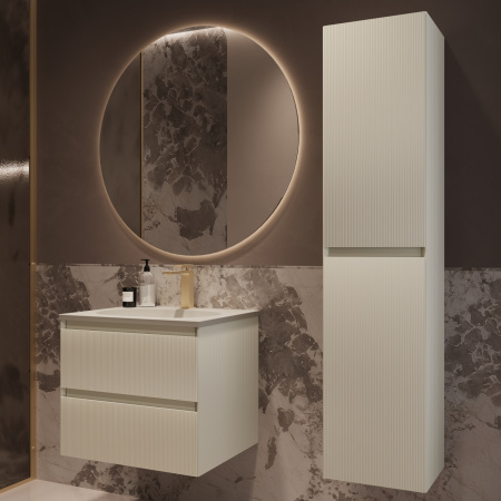 База под раковину Велле (Welle) 600 подвесная, 2 выкатных ящика микролифт, Бежевый матовый софт-тач